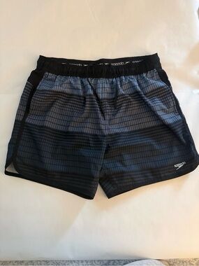 Speedo Black & Charcoal Grid Pattern Swim Shorts